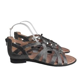 Nurture‎ Womens Leather  Sandals Size 8.5M Strappy Metallic Pewter Casual Shoes